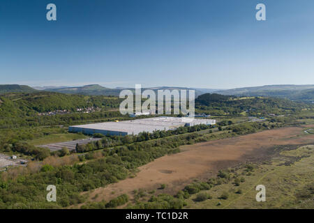 An aerial view of the Amazon warehouse / order fullfillment centre, Fabian Way, Swansea, South Wales UK Stock Photo