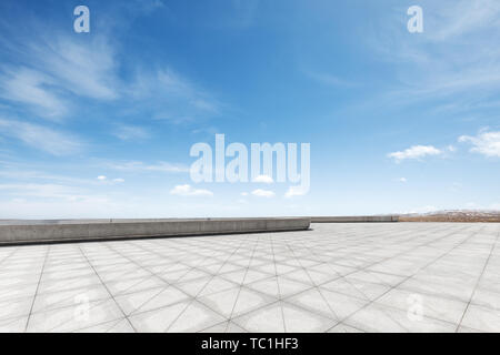 Empty marble floor with snow mountains Stock Photo