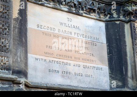 Monument plaque Statue monument of William Duncombe second baron Feversham 1798- 1867, Helmsley, North Yorkshire, England, UK Stock Photo