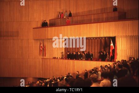 View of the VIP box for Soviet dignitaries at the State Kremlin Palace auditorium, in Moscow, Russia, 1973. () Stock Photo