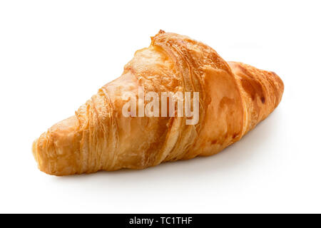 Single baked plain croissant isolated on white. Stock Photo