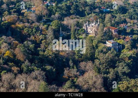 Looking down on classical typical buildings in afternoon sunshine in old town of Sintra Portugal Stock Photo