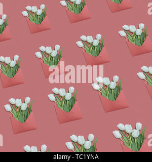 Flowers greeting envelopes pattern on a pastel background. Stock Photo
