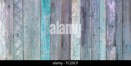 Old vintage shabby turquoise weathered painted wood banner background Stock Photo
