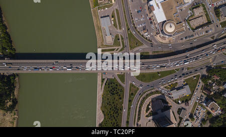 Top down view of urban city traffic jam on car bridge Stock Photo