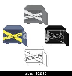 Opened safe with a protective tape. Creme, metal safe single icon in cartoon,black style vector symbol stock illustration . Stock Vector