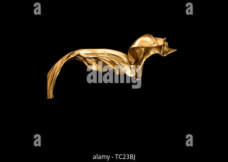 golden soft satin flying in wind on background Stock Photo