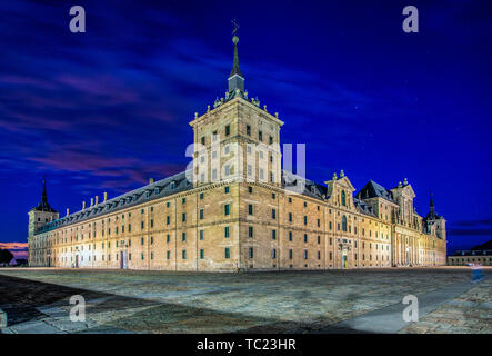 Monastery of the Royal Site of San Lorenzo de El Escorial, Madrid, Spain. View from the north-west. Stock Photo