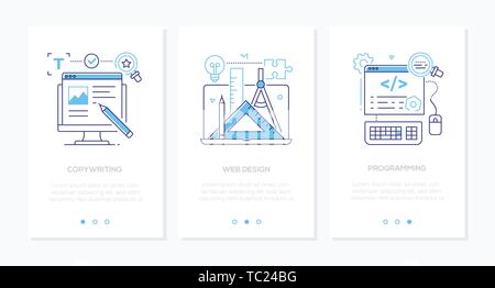 Business and services - set of linear style vertical web banners Stock Vector