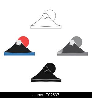 Mount Fuji icon in cartoon,black style isolated on white background. Japan symbol vector illustration. Stock Vector