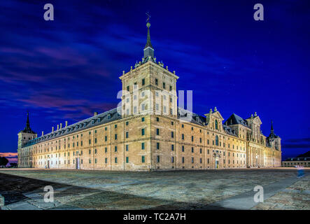 Monastery of the Royal Site of San Lorenzo de El Escorial, Madrid, Spain. View from the north-west. Stock Photo