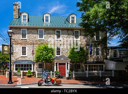 Indain 111 Classic Motorbike parked outside The Red Fox Inn & Tavern in Middleburg, Virginia, USA on 15 May 2019 Stock Photo