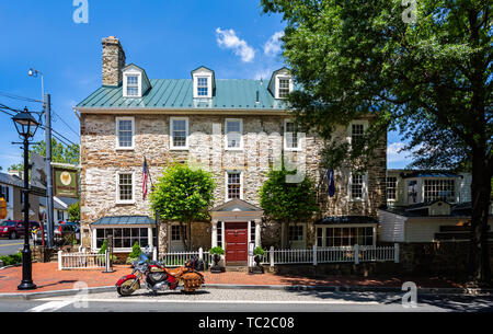 Indain 111 Classic Motorbike parked outside The Red Fox Inn & Tavern in Middleburg, Virginia, USA on 15 May 2019 Stock Photo