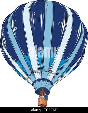 Hand drawn sketch of Hot Air Balloon in color. Isolated on white background. Drawing for posters, decoration and print. Vector illustration Stock Vector