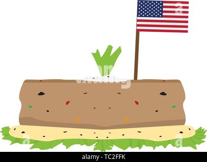 Isolated meatloaf with a flag of United States. Tradicional american food - Vector Stock Vector