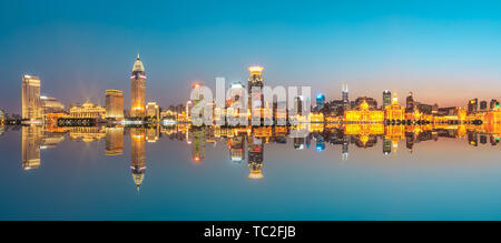 Beautiful city skyline night scene at the Bund,Shanghai Stock Photo