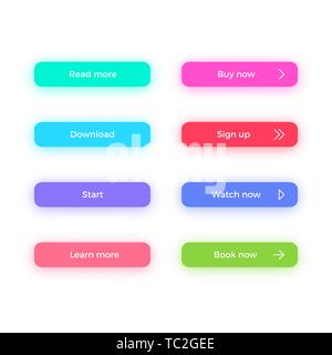 Call to action web buttons with shadows set. Bright color design for web page. Stock Vector