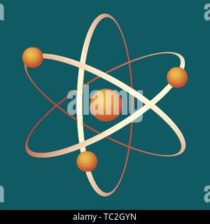 Atom grey icon with circles and balls inside and on lines isolated on white. Vector illustration of the smallest constituent unit of ordinary matter t Stock Vector
