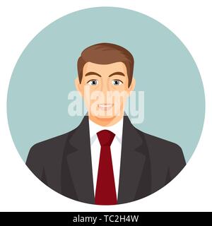 Businessman avatar. Man in suit with blue tie. Stock Vector