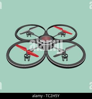 Quadrocopter isolated on light green background Stock Vector