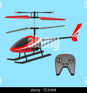 . Red helicopter plaything and black small control panel with buttons. Stock Vector