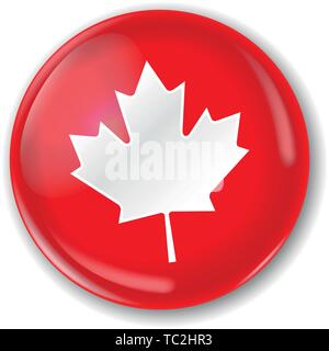 Canadian flag badge. Vector illustration. 3 layers. Shadows, flat flag you can use it separately, button. Accurate colors. Easy changes. Stock Vector