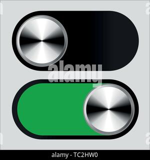 Vector illustration. Switch symbol in on and off positions. Metallic style. Stock Vector