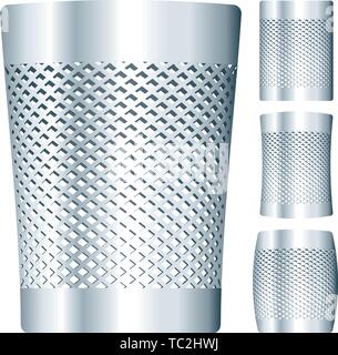 Vector illustration. Metallic and shiny waste bin icon in four shapes. Stock Vector