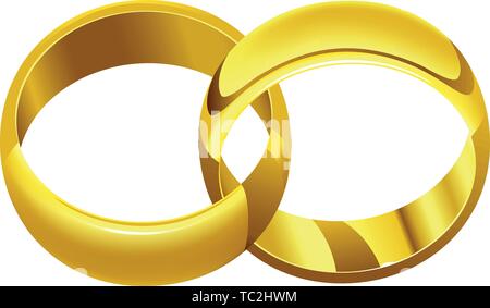Vector illustration. Wedding rings icon. Interlaced rings with brights and shadows. Stock Vector