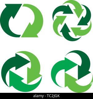 Vector illustration. Four cycling arrows in green tones. Concentric designs. Stock Vector