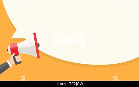 Holding megaphone and speak bubble for advertisement Stock Vector