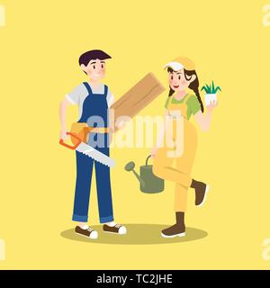 Carpenter and gardener are pair of different occupation Stock Vector
