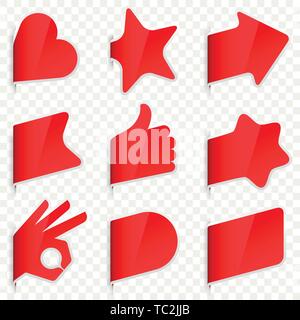 Vector illustration. Nine geometric page markers in 3D style with shadows. Stock Vector