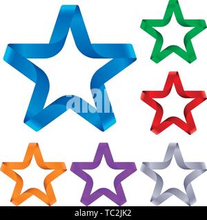 Vector illustration. Ribbon badge star in six colors. Isolate. Stock Vector