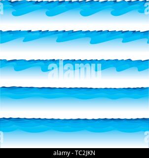 Vector illustration. Horizontally seamless five waves bands in blue and white. Stock Vector