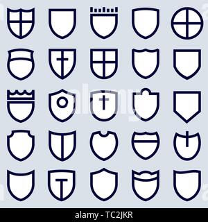 Vector illustration. Set of twenty five geometric and plain shield icons. Stock Vector