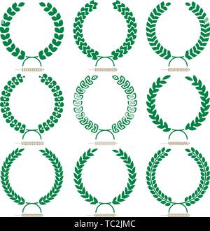 Vector illustration. Set of nine simple laurel wreaths isolated. Stock Vector