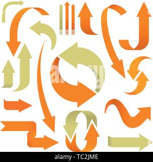 Vector illustration. Set of 3D arrows in orange and beige. Stock Vector