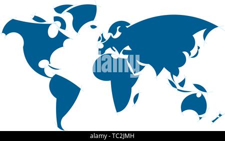 Vector illustration. Restricted stylish world map in plain blue. Stock Vector