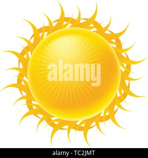 Vector illustration. 3D icon of brilliant sun with lights and shadows. Stock Vector