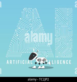 AI dog robot with mechanism illustration Stock Vector