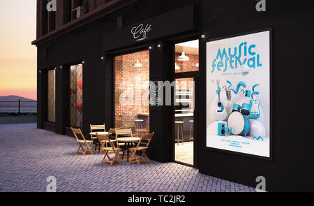 Poster di musica da parete sul rendering 3d mockup bar