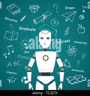 Intelligent robot with educational icons design Stock Vector