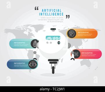 AI big robot on map background illustration design Stock Vector
