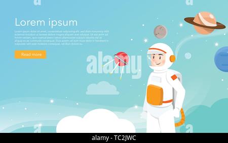 Astronaut with planets on galaxy illustration design Stock Vector