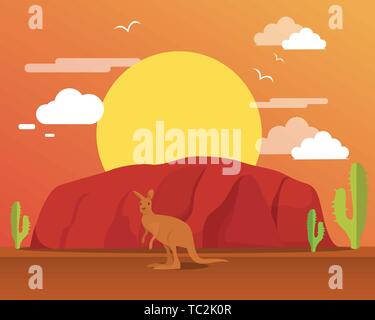 Kangaroo in desert and mountain for traveling Stock Vector
