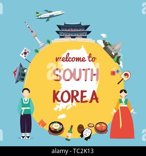 Welcome to South Korea with landmarks and tradition Stock Vector