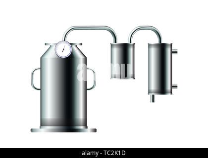 Distiller equipment. Vector illustration Distillation water and alcohol Stock Vector