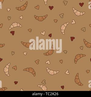 Seamless pattern background with croissants. Baking vector illustration. Wrapping paper. Stock Vector