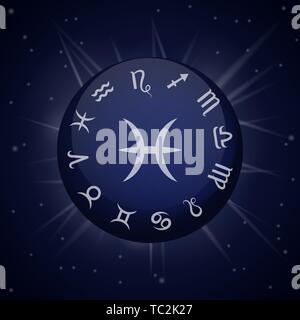 Pisces zodiac sign. Astrological horoscope. Vector illustration banner. Outer space background. Elements of Water. Stock Vector